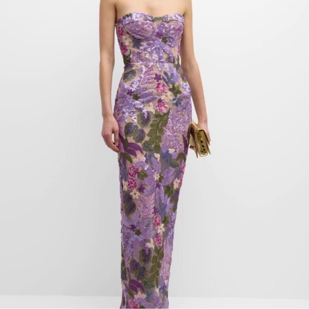 Stunning purple embroidered full length dress. Size 8